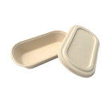 Boîte Ovale Bagasse de Canne à Sucre Blanche 780ml (50 Utés)